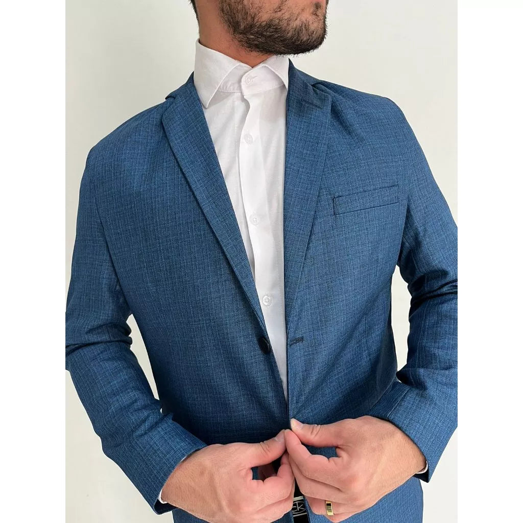 Terno Slim Melange Azul - Queima de estoque